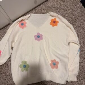 Floral Embroidered Cream Sweater
